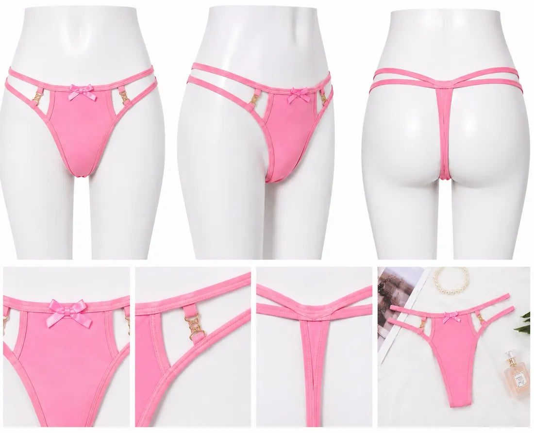 Ruffled Lace Crisscross Thong in Light Pink, photo 3