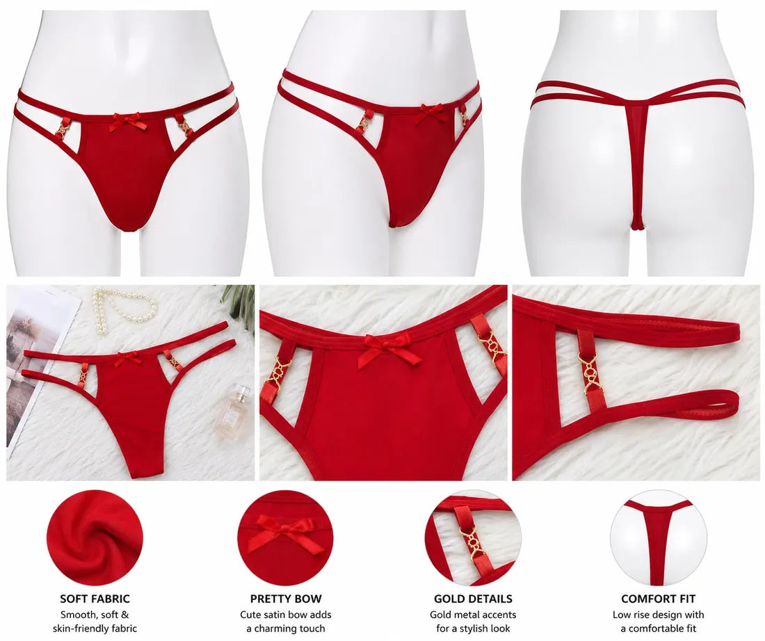 Ruffled Lace Crisscross Thong in Red, photo 2