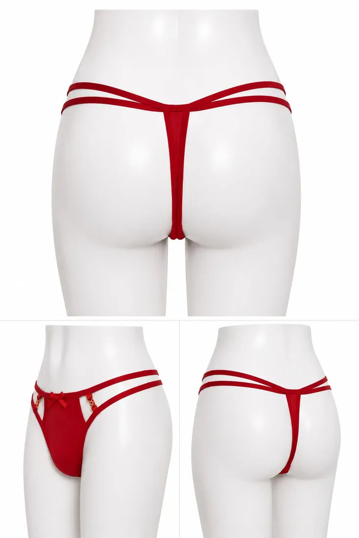 Ruffled Lace Crisscross Thong in Red, photo 4