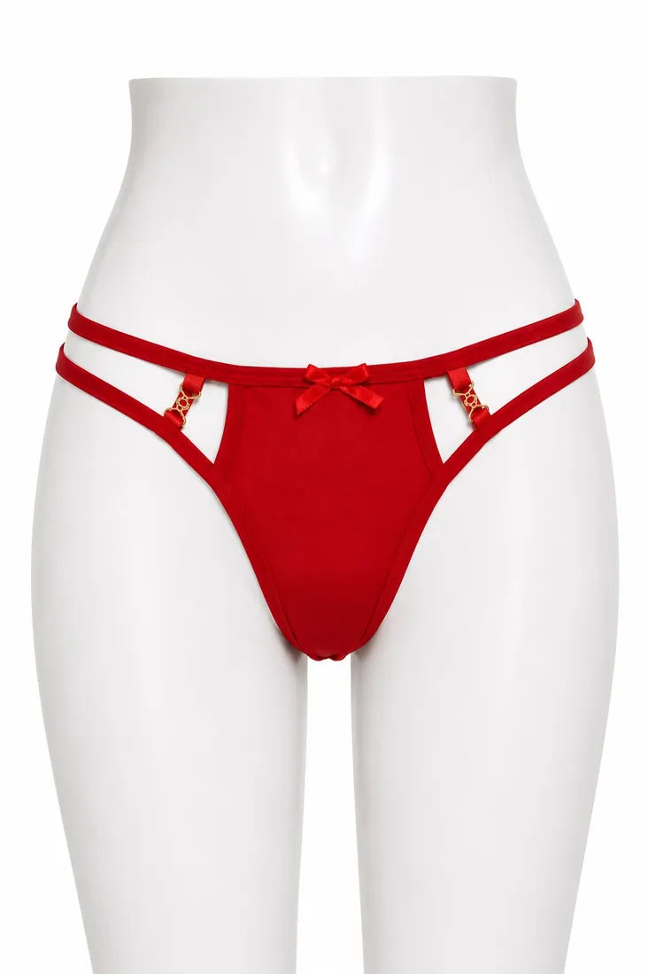 Ruffled Lace Crisscross Thong in Red, photo 1