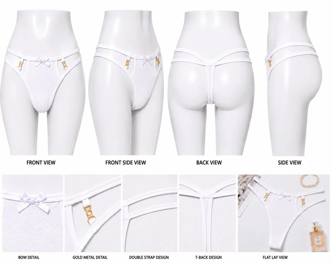 Ruffled Lace Crisscross Thong in White, photo 4