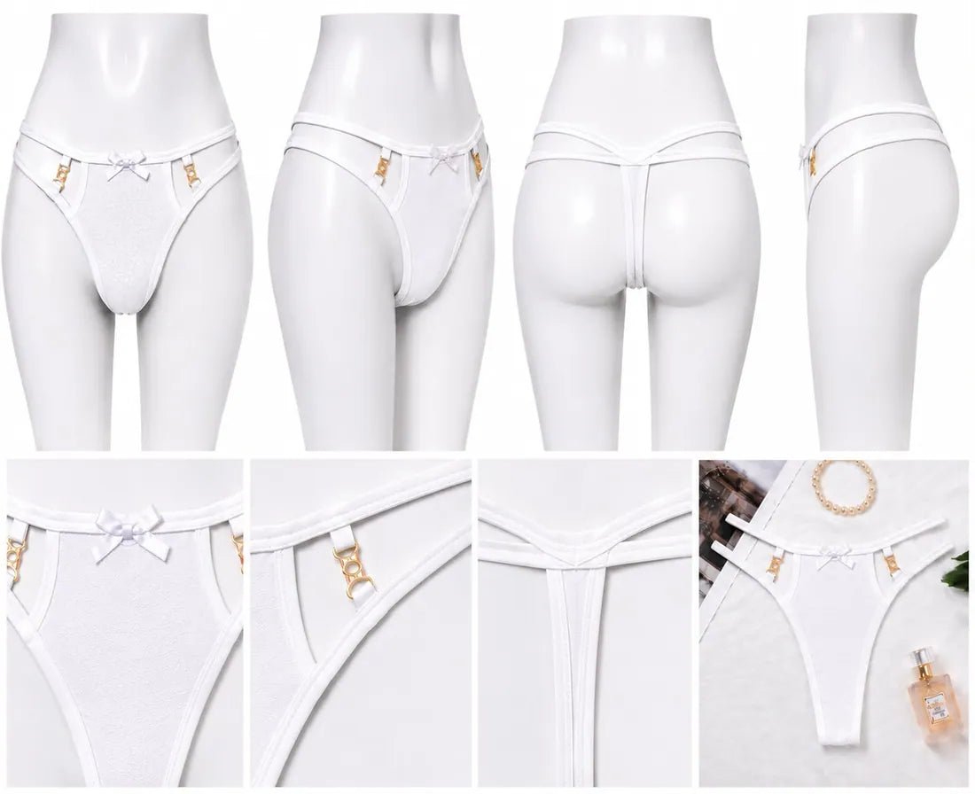 Ruffled Lace Crisscross Thong in White, photo 2