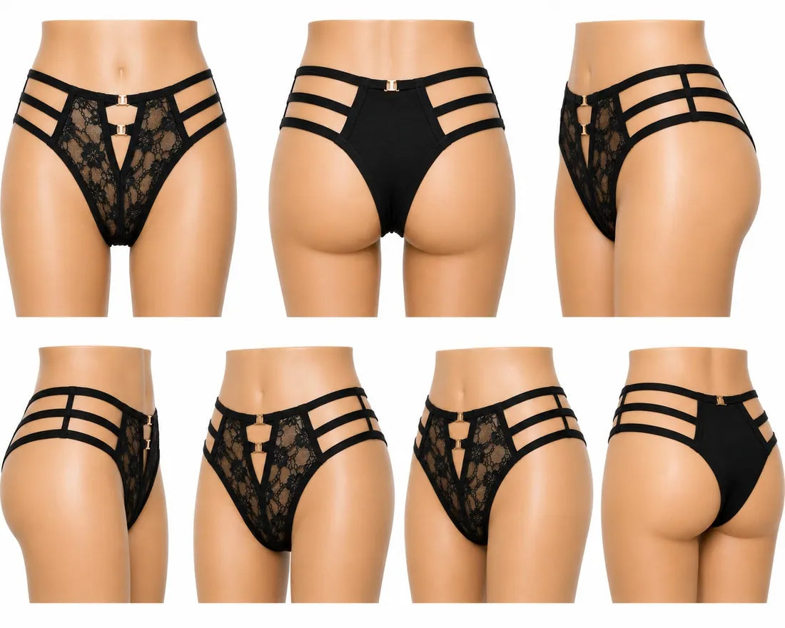 Gold Ring Bow Cutout Panty in Black, photo 3