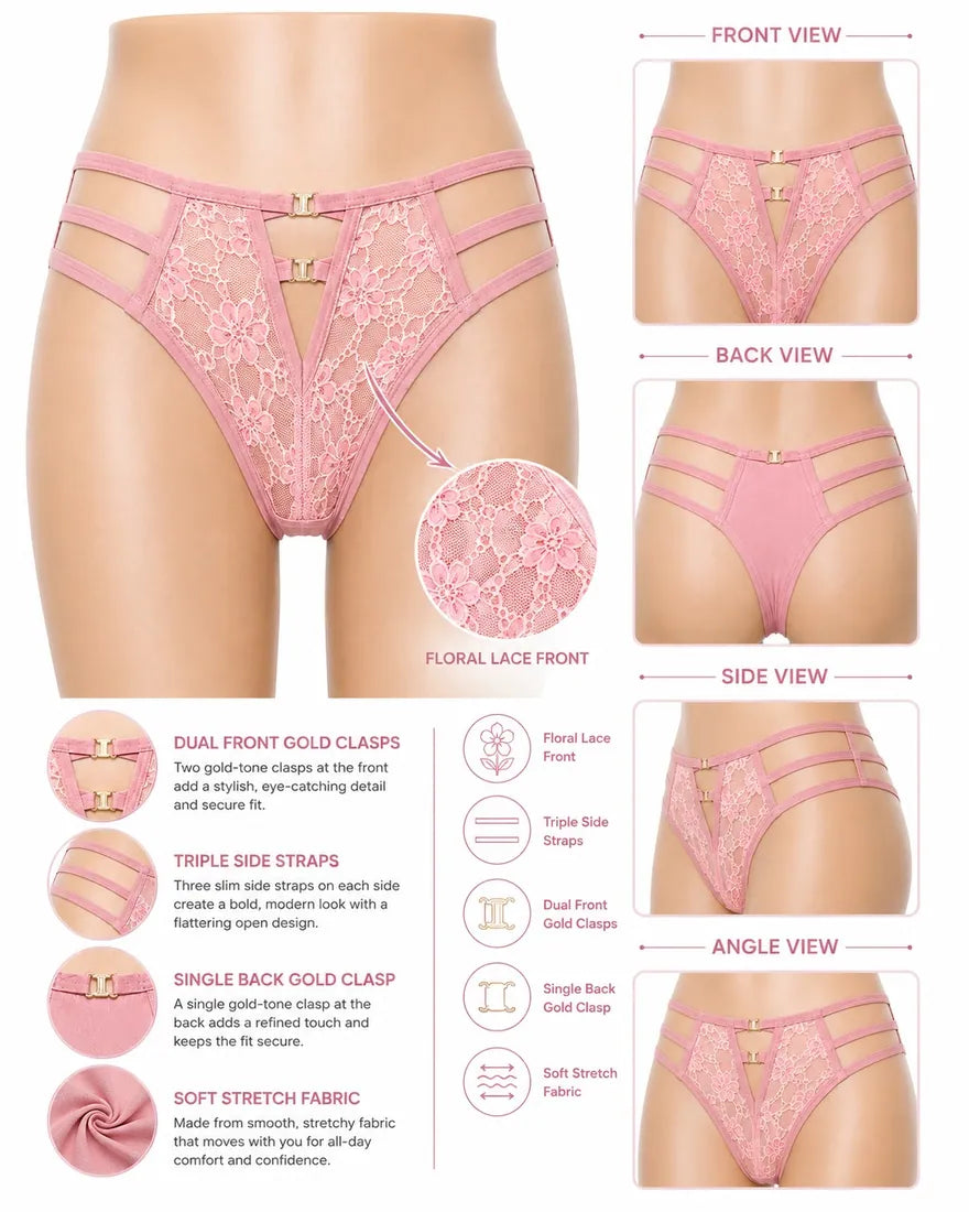 Gold Ring Bow Cutout Panty in Light Pink, photo 3
