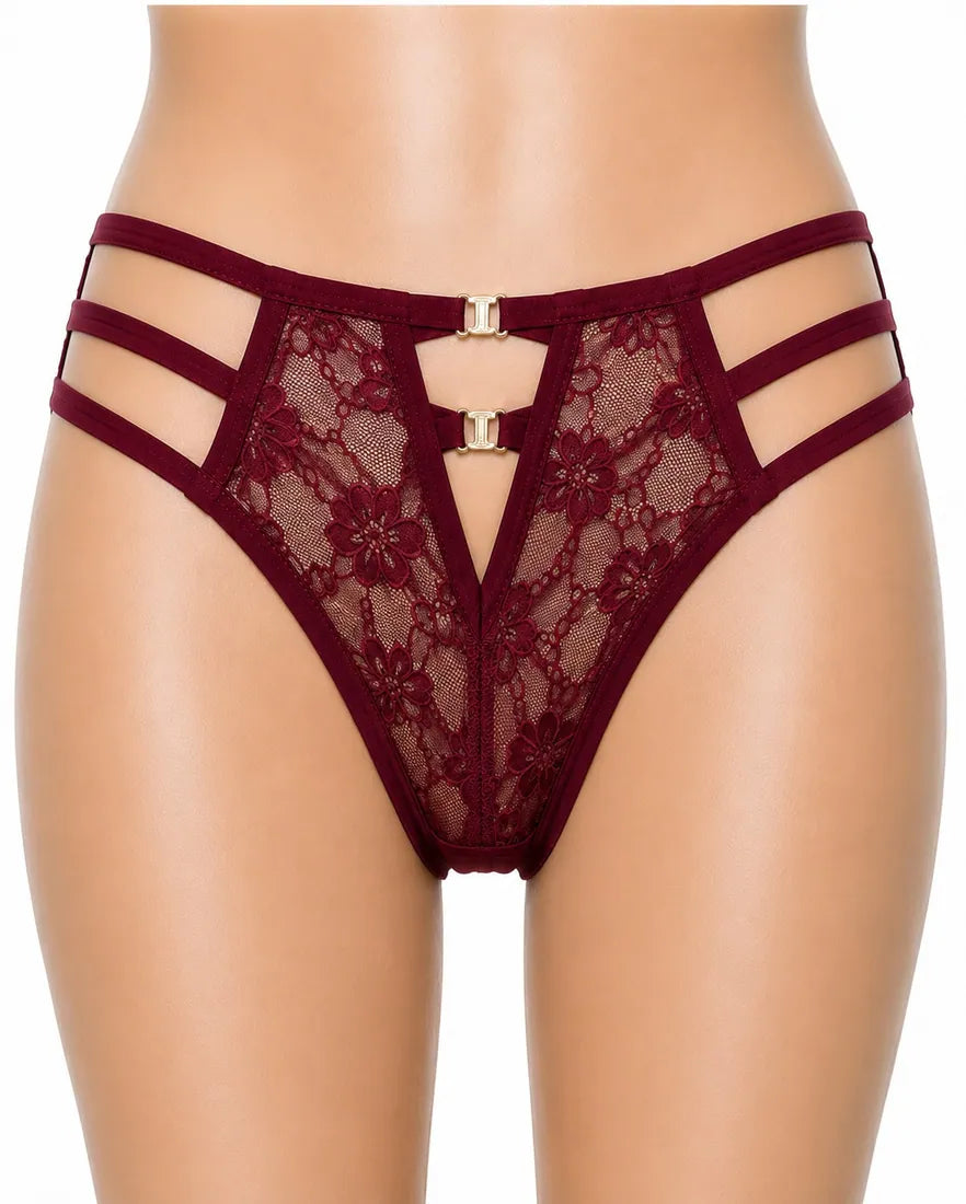Gold Ring Bow Cutout Panty in Maroon, front view