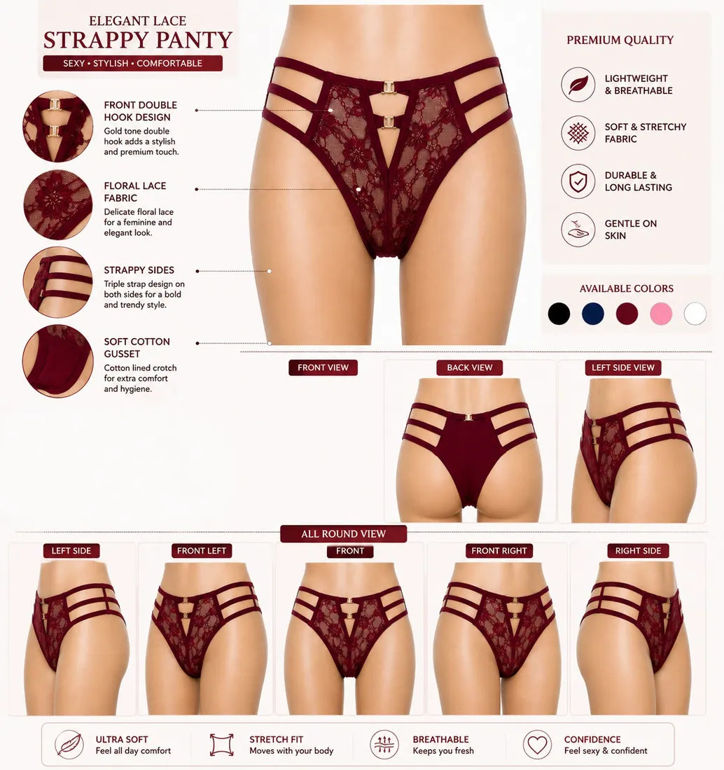 Gold Ring Bow Cutout Panty in Maroon, photo 3