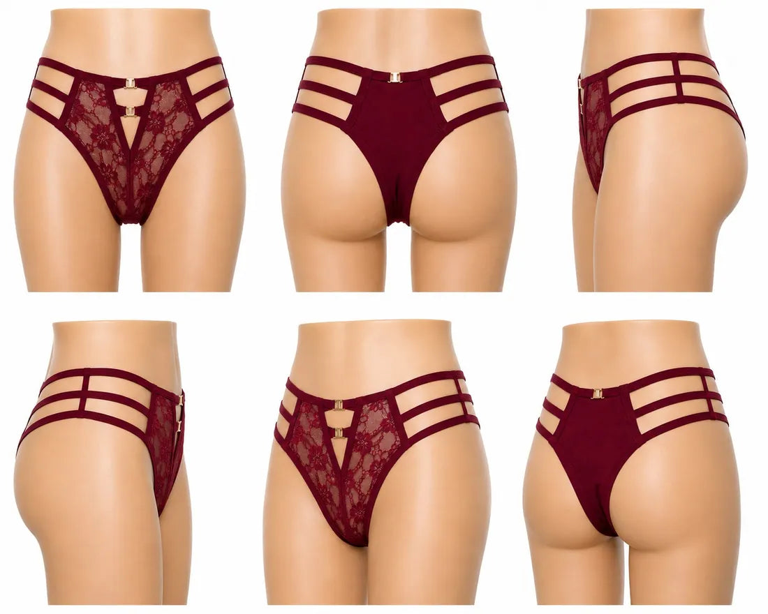 Gold Ring Bow Cutout Panty in Maroon, photo 4
