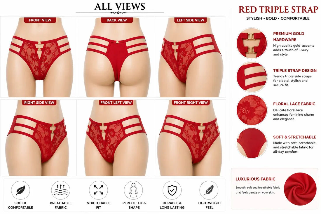 Gold Ring Bow Cutout Panty in Red, photo 3