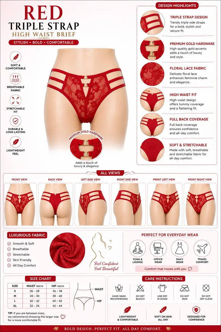 Gold Ring Bow Cutout Panty in Red, photo 4