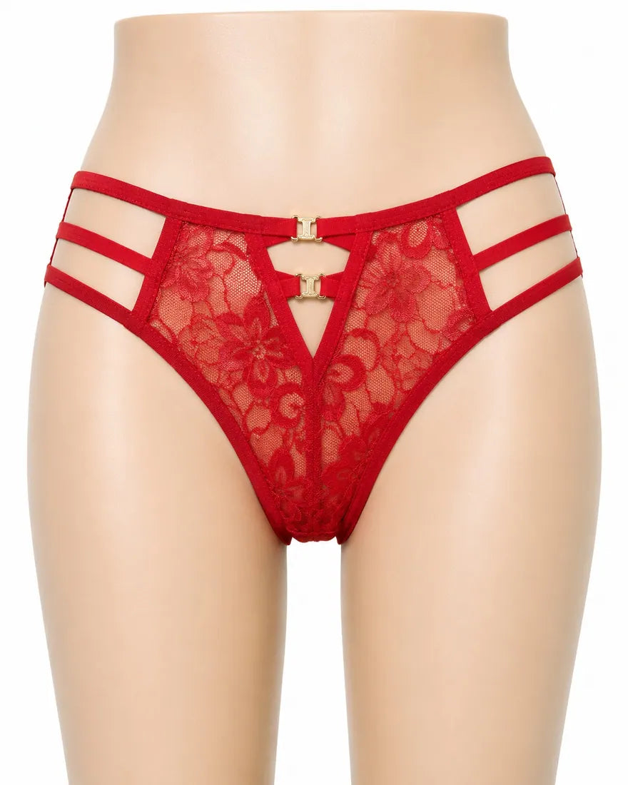 Gold Ring Bow Cutout Panty in Red, photo 1