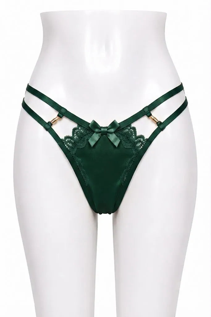 Crisscross Lace Back Thong in Dark Green, photo 1