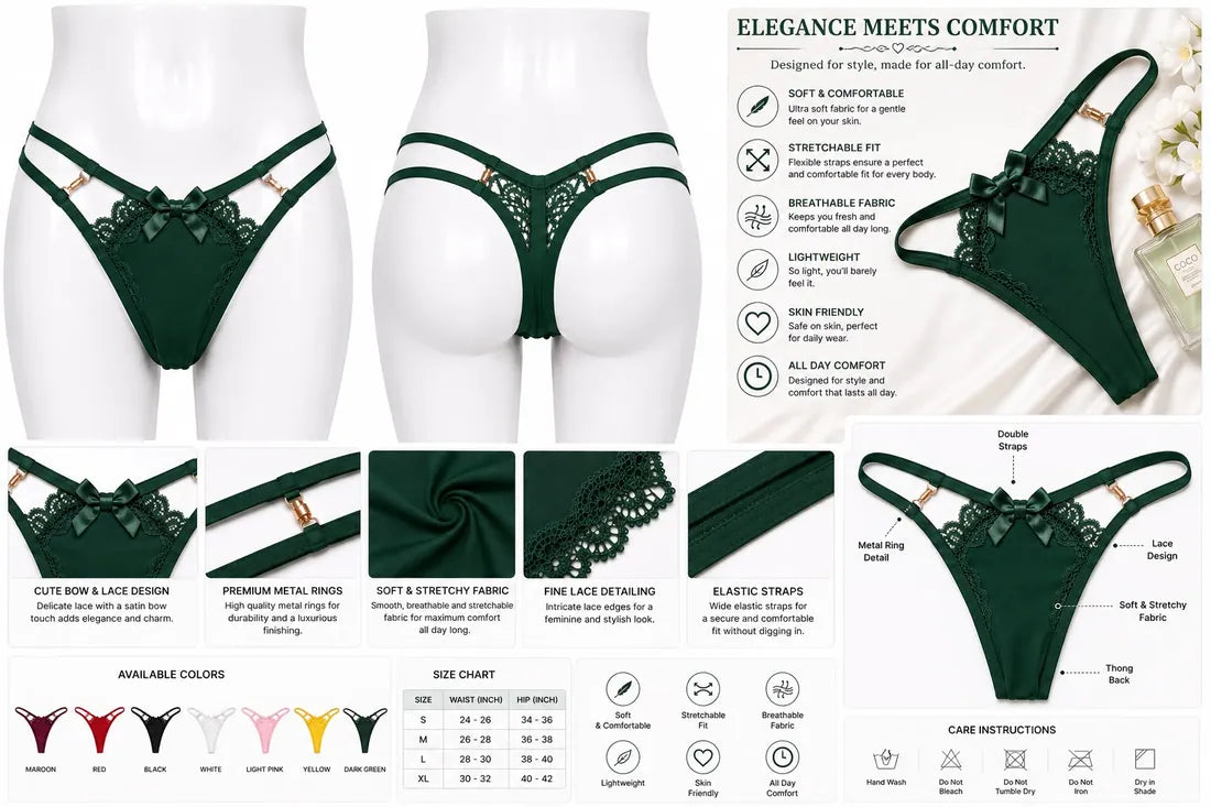 Crisscross Lace Back Thong in Dark Green, photo 3