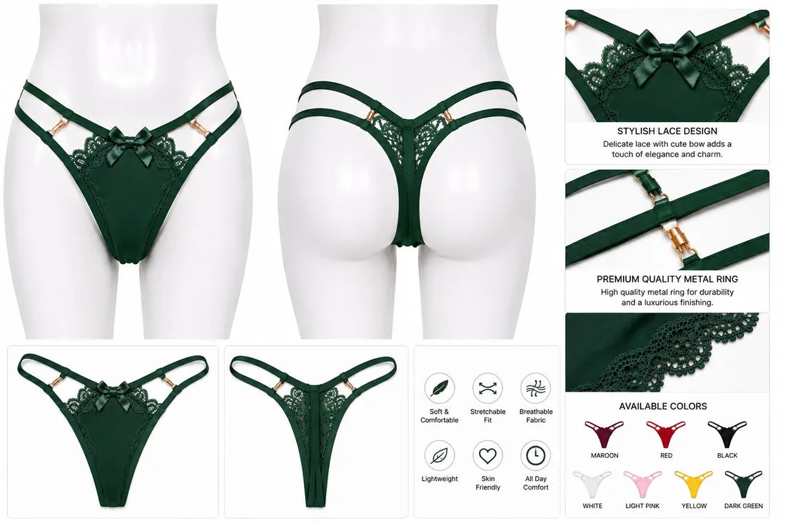 Crisscross Lace Back Thong in Dark Green, photo 4