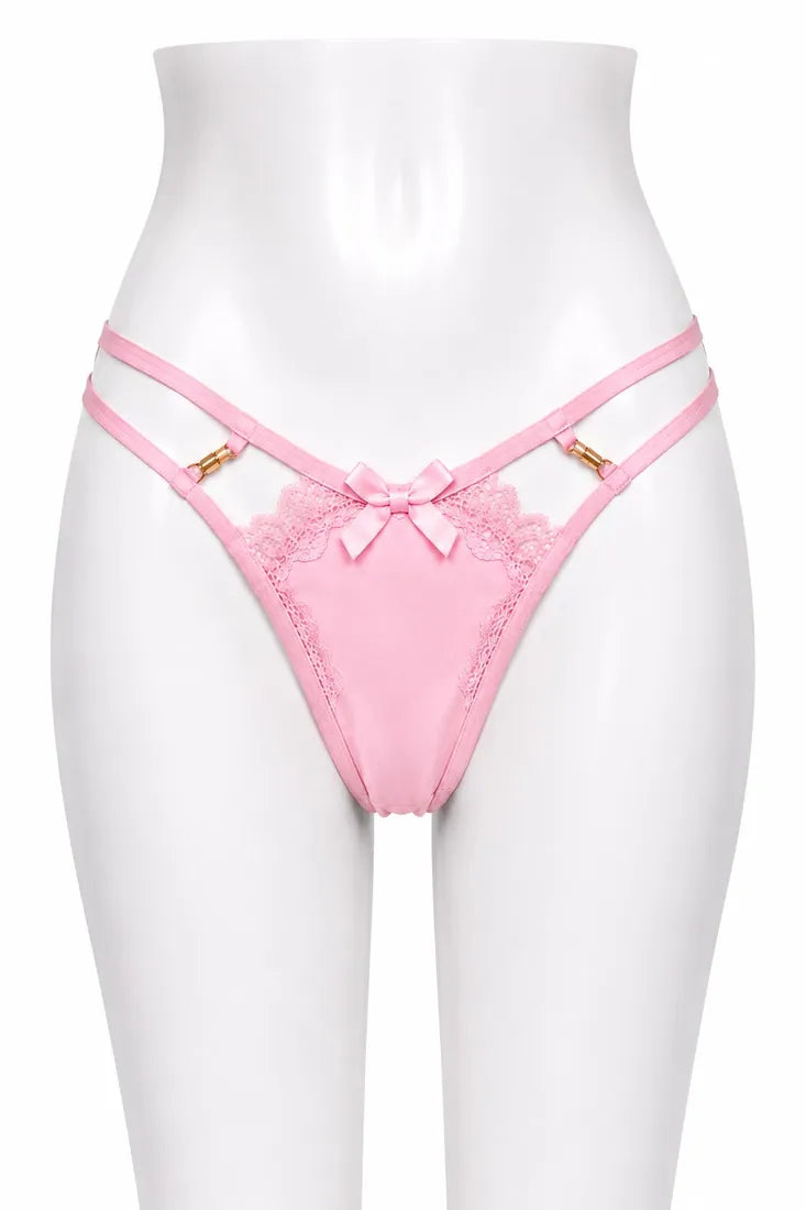 Crisscross Lace Back Thong in Light Pink, photo 1