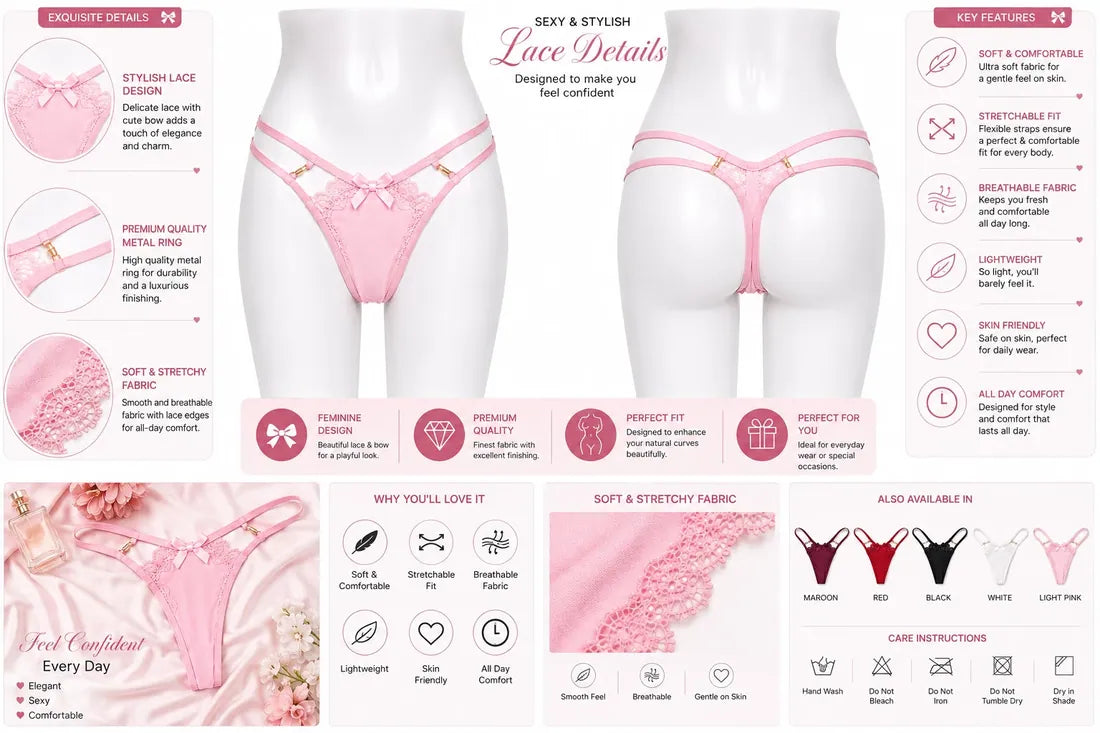 Crisscross Lace Back Thong in Light Pink, photo 4