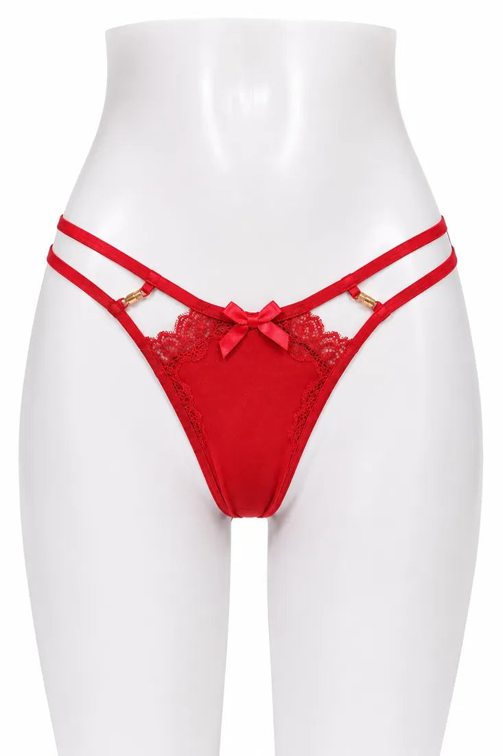 Crisscross Lace Back Thong in Red, photo 1