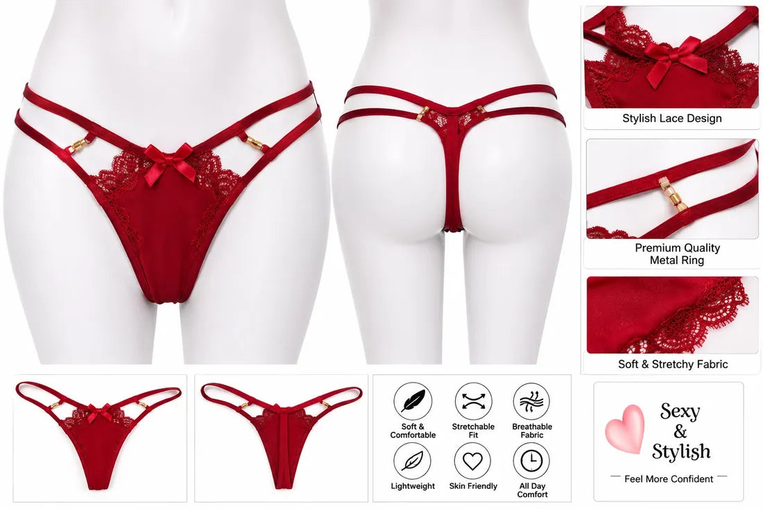 Crisscross Lace Back Thong in Red, photo 3