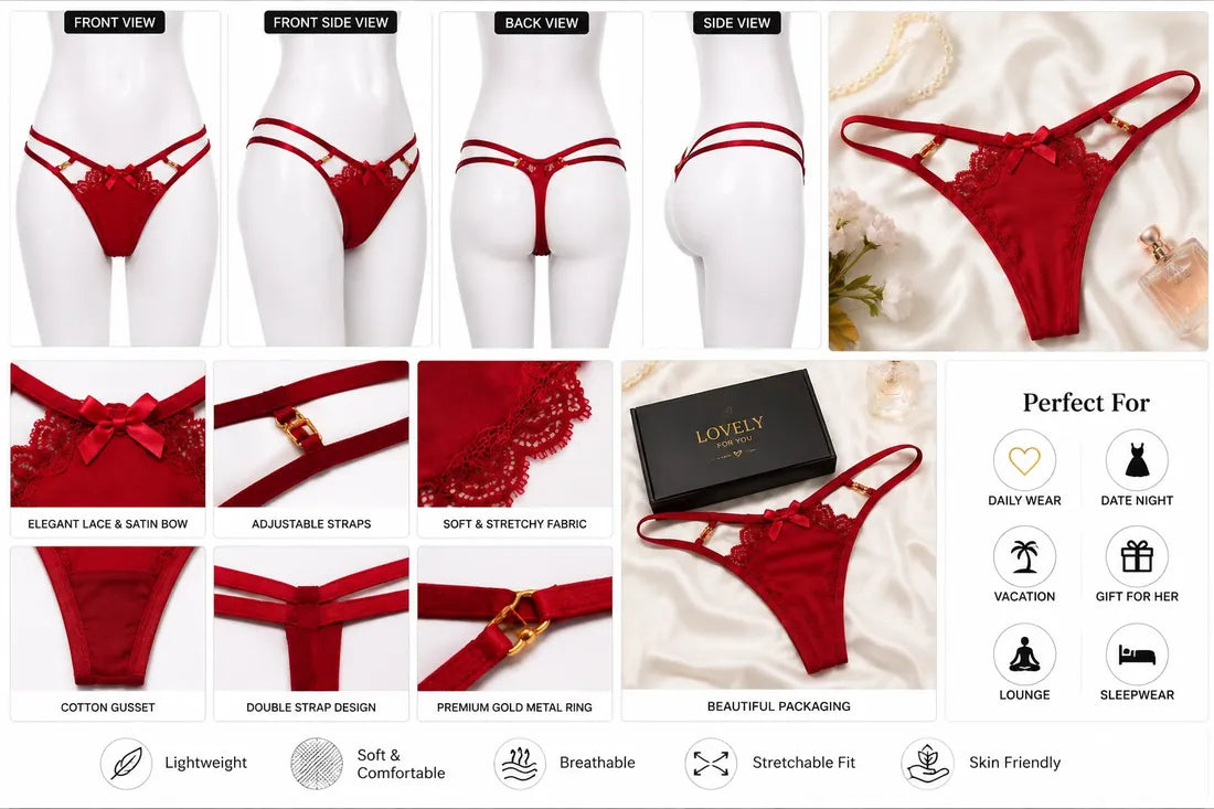 Crisscross Lace Back Thong in Red, photo 4