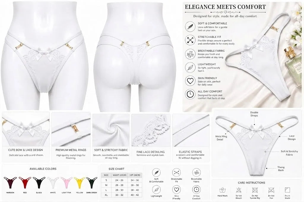Crisscross Lace Back Thong in White, photo 3