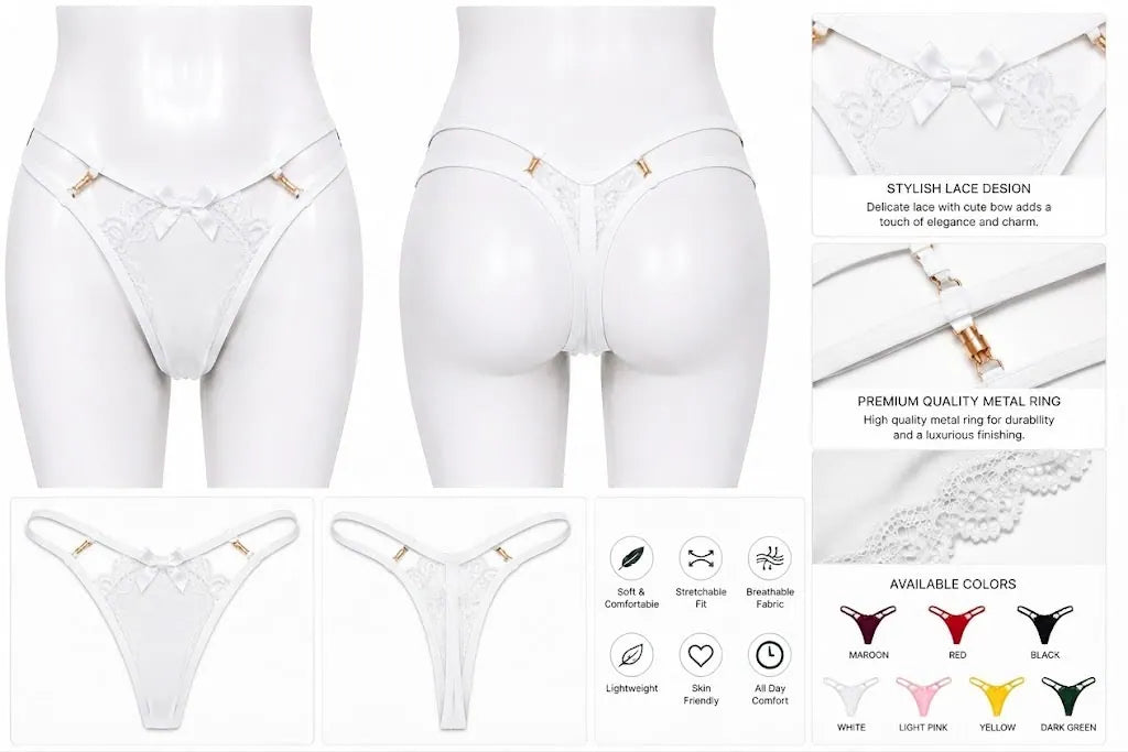 Crisscross Lace Back Thong in White, photo 4