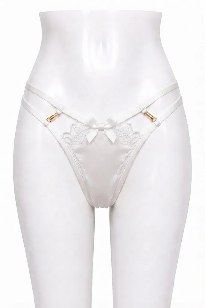 Crisscross Lace Back Thong in White, photo 1