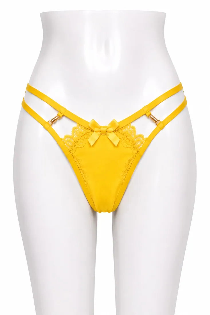 Crisscross Lace Back Thong in Yellow, photo 1