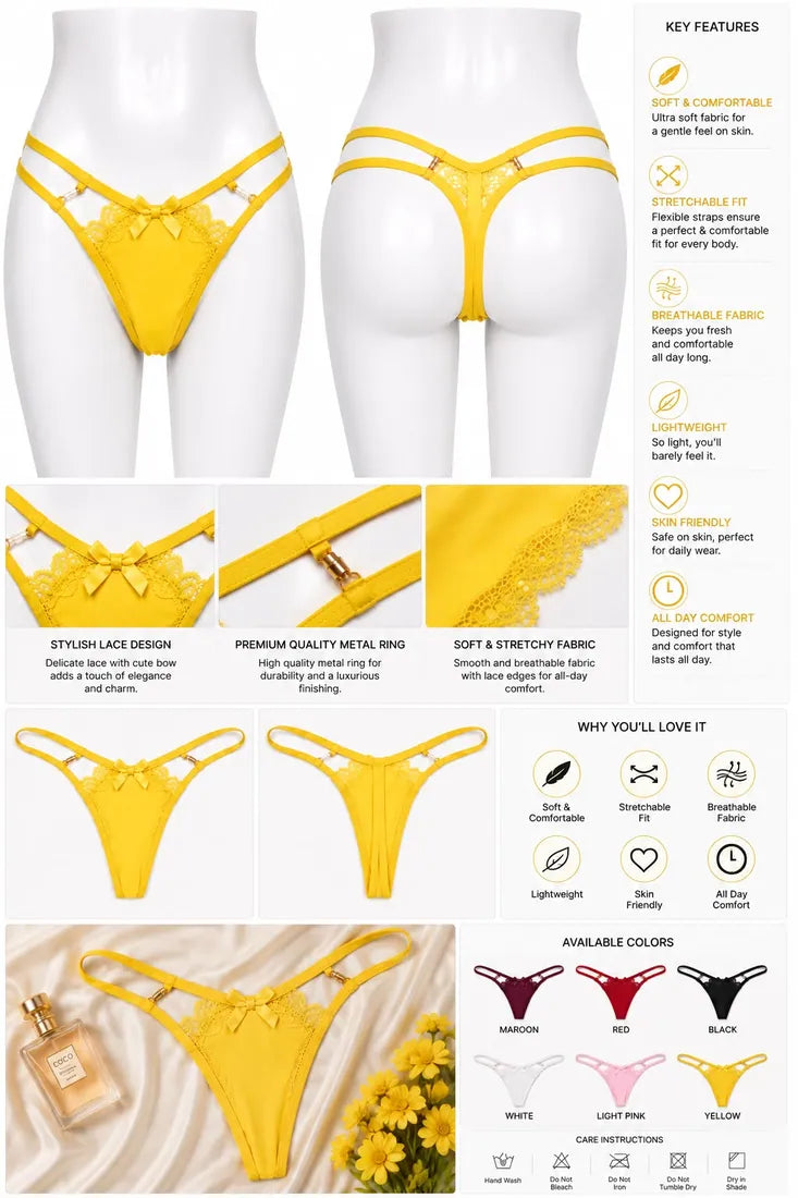 Crisscross Lace Back Thong in Yellow, photo 3