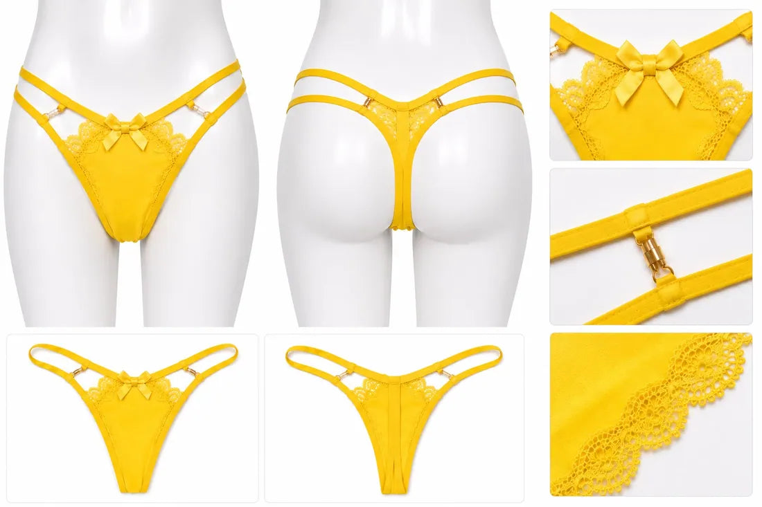 Crisscross Lace Back Thong in Yellow, photo 4