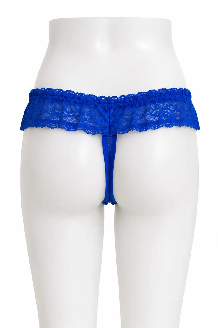 Diamante Trim Crisscross Thong in Blue, photo 2