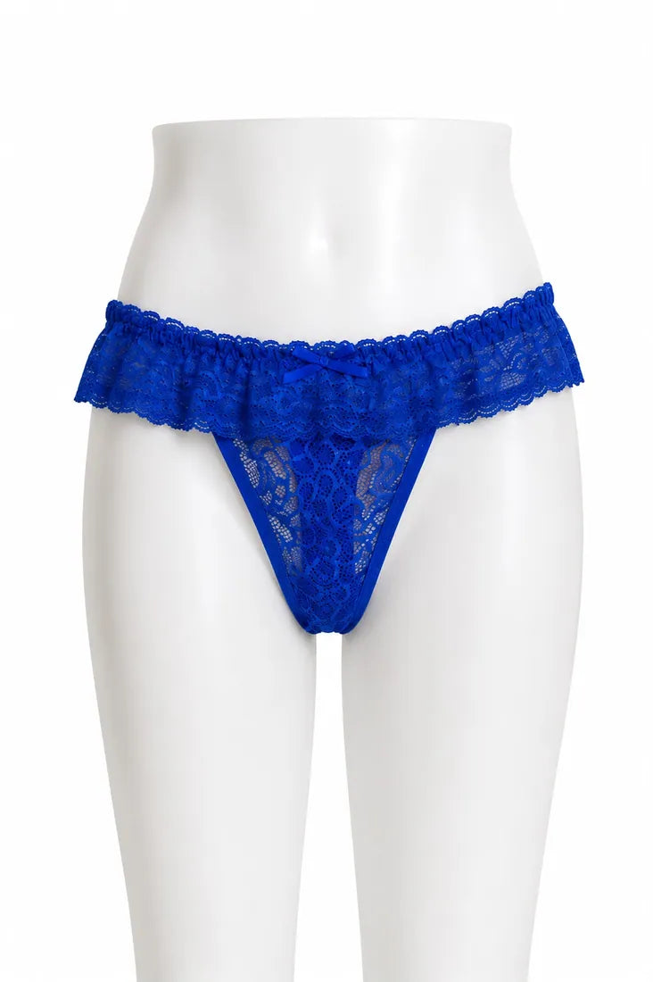 Diamante Trim Crisscross Thong in Blue, photo 1