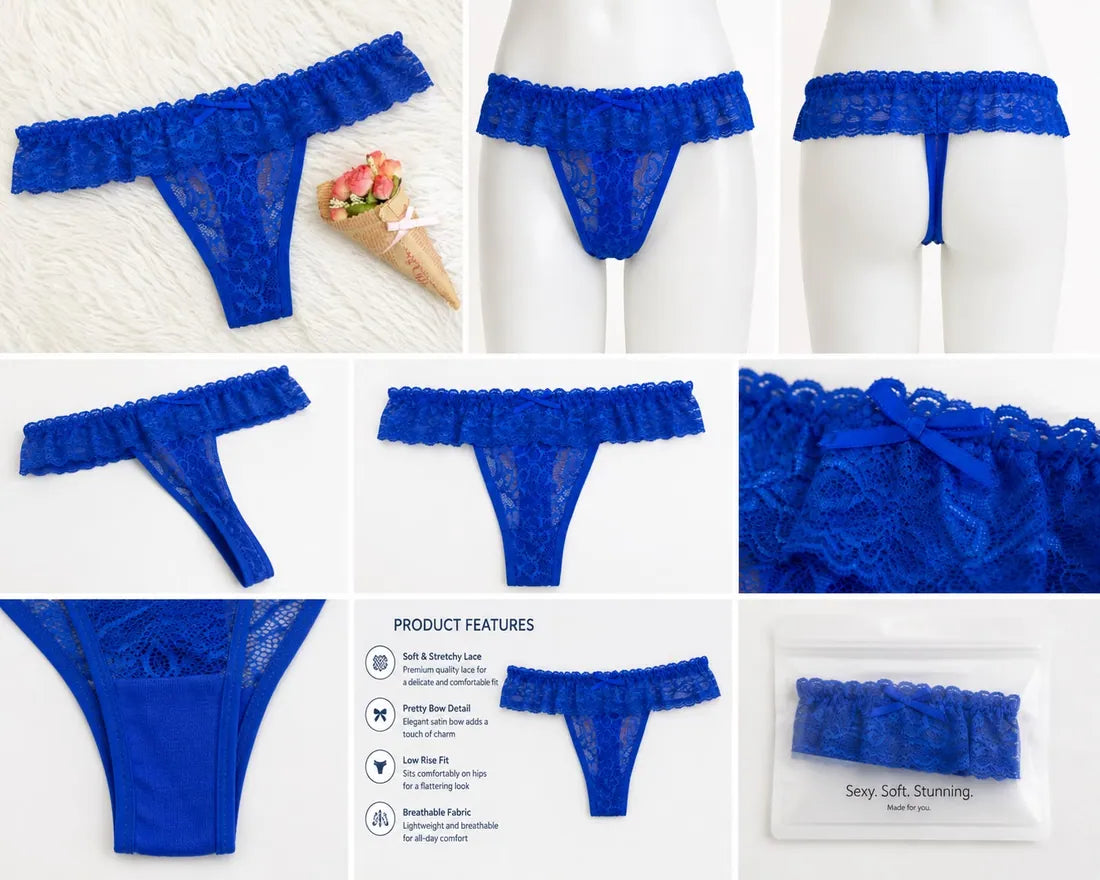 Diamante Trim Crisscross Thong in Blue, photo 3