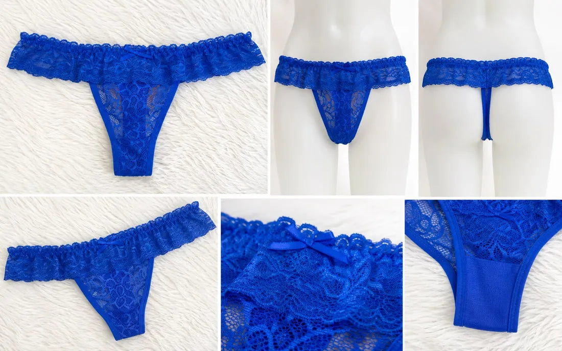 Diamante Trim Crisscross Thong in Blue, photo 4