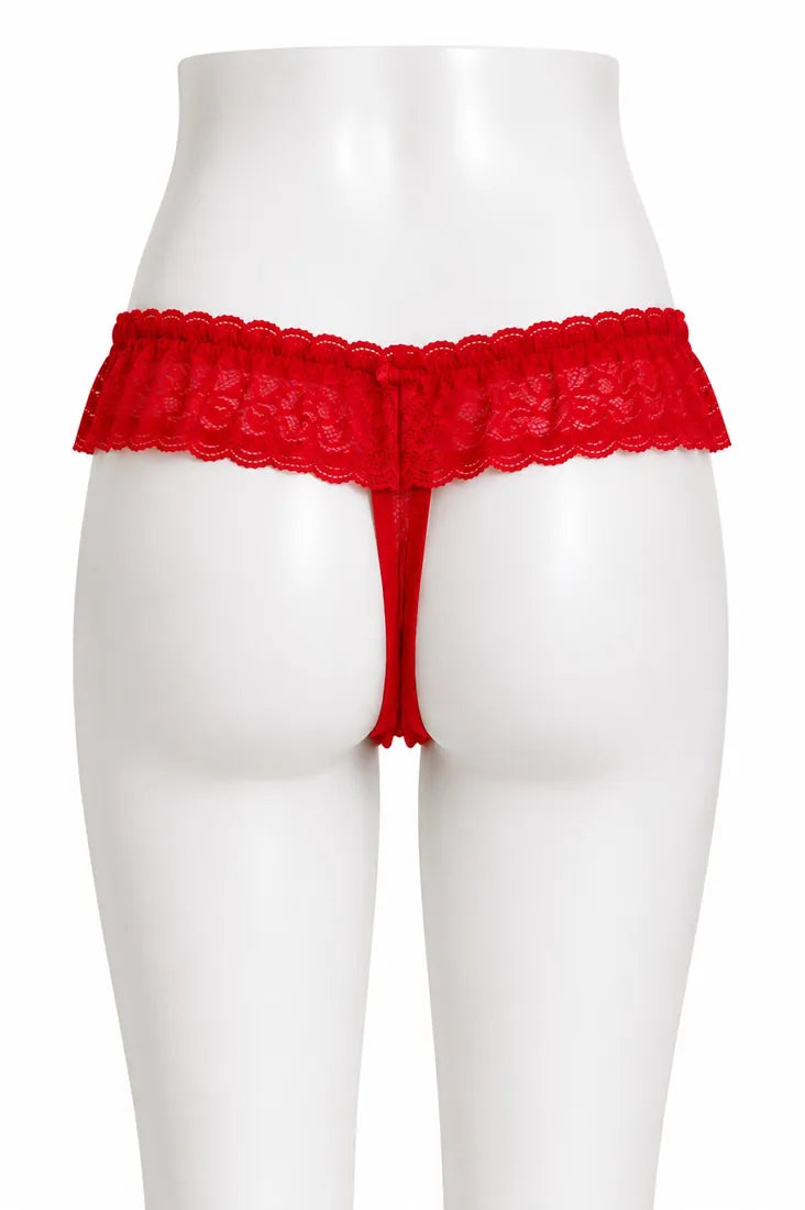 Diamante Trim Crisscross Thong in Red, photo 2