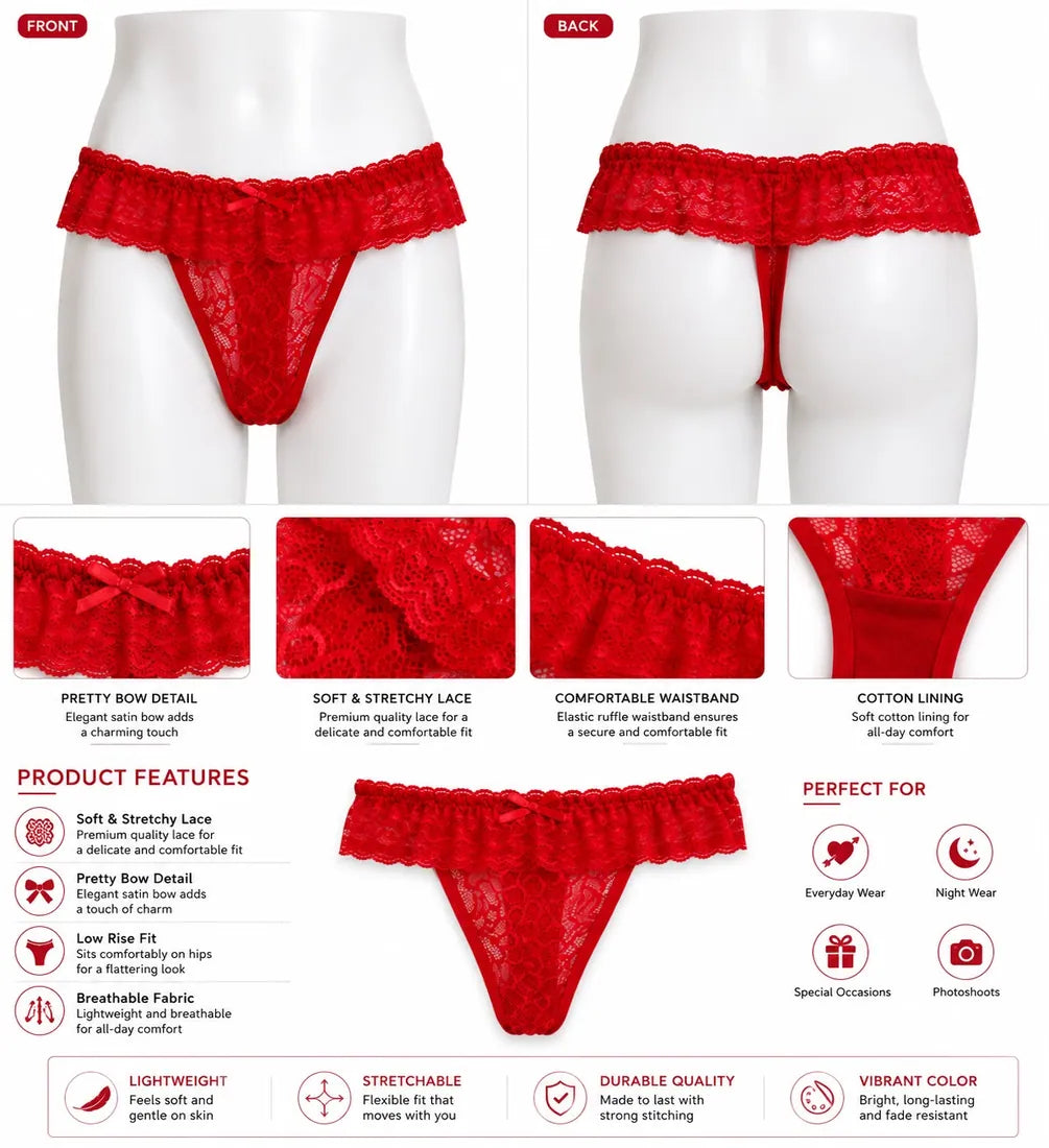 Diamante Trim Crisscross Thong in Red, photo 4