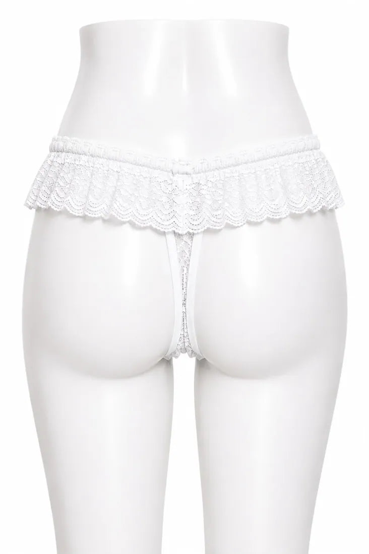 Diamante Trim Crisscross Thong in White, photo 2