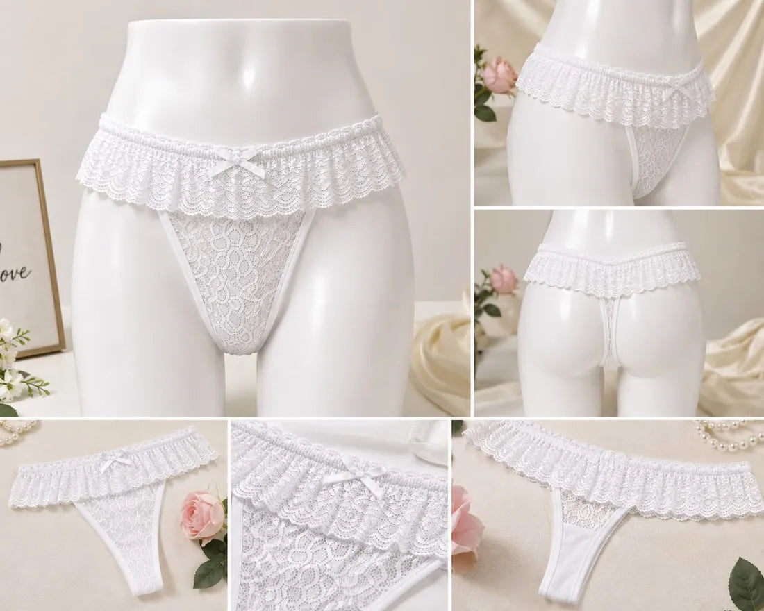 Diamante Trim Crisscross Thong in White, photo 3