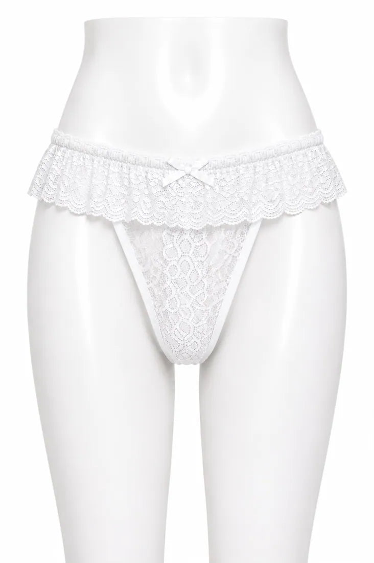 Diamante Trim Crisscross Thong in White, front view