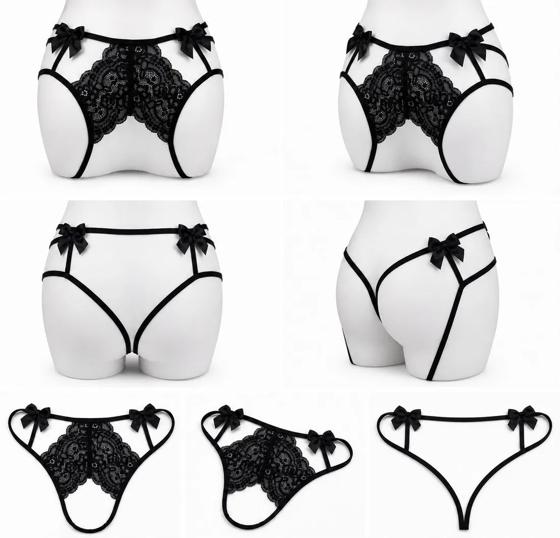 Gold Ring Lace Cutout Thong in Black, photo 3