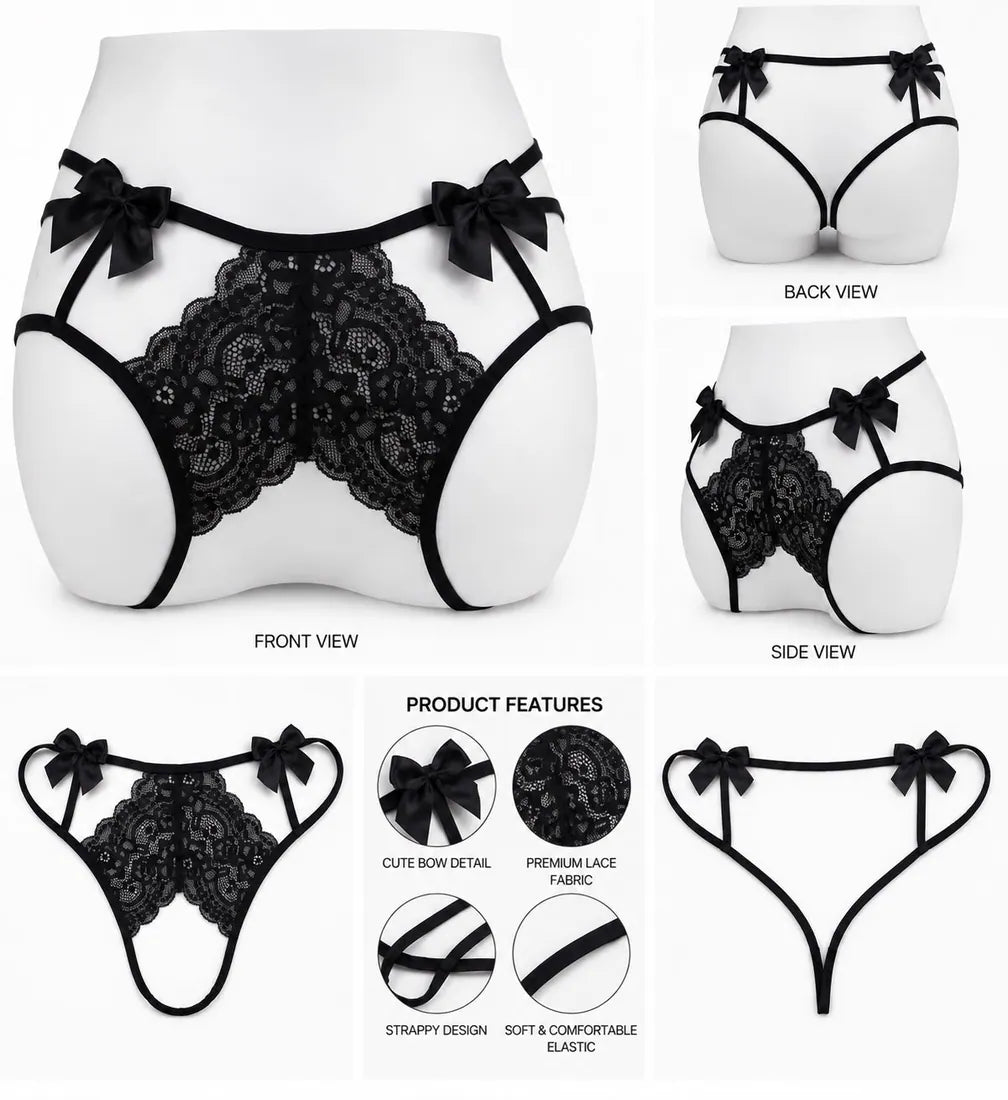 Gold Ring Lace Cutout Thong in Black, photo 4