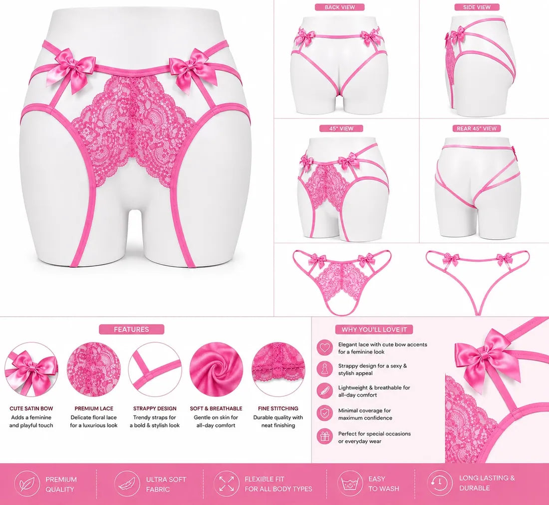 Gold Ring Lace Cutout Thong in Light Pink, photo 3