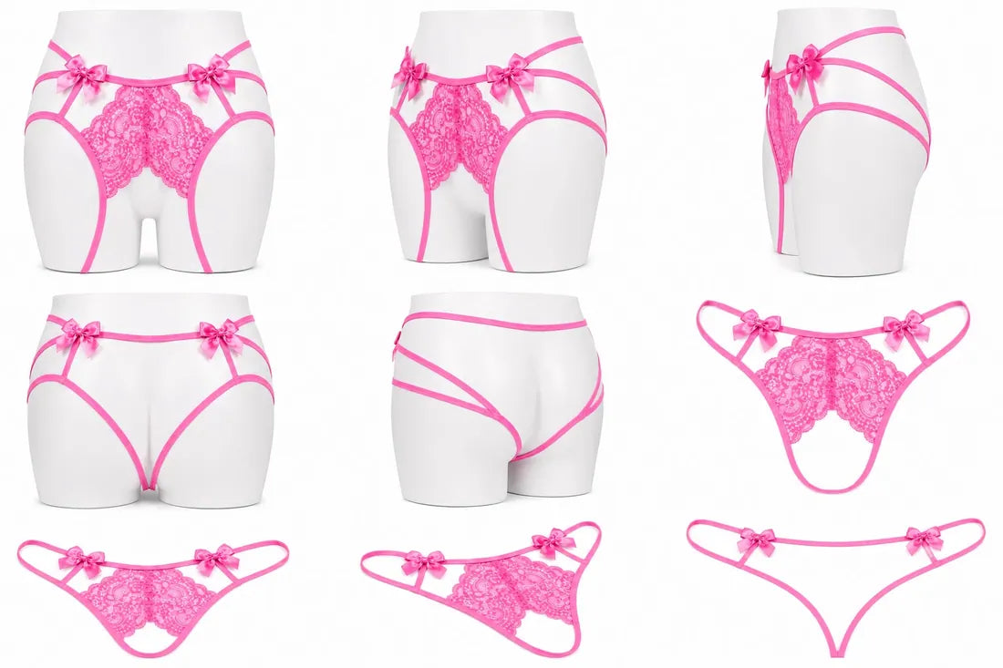 Gold Ring Lace Cutout Thong in Light Pink, photo 4