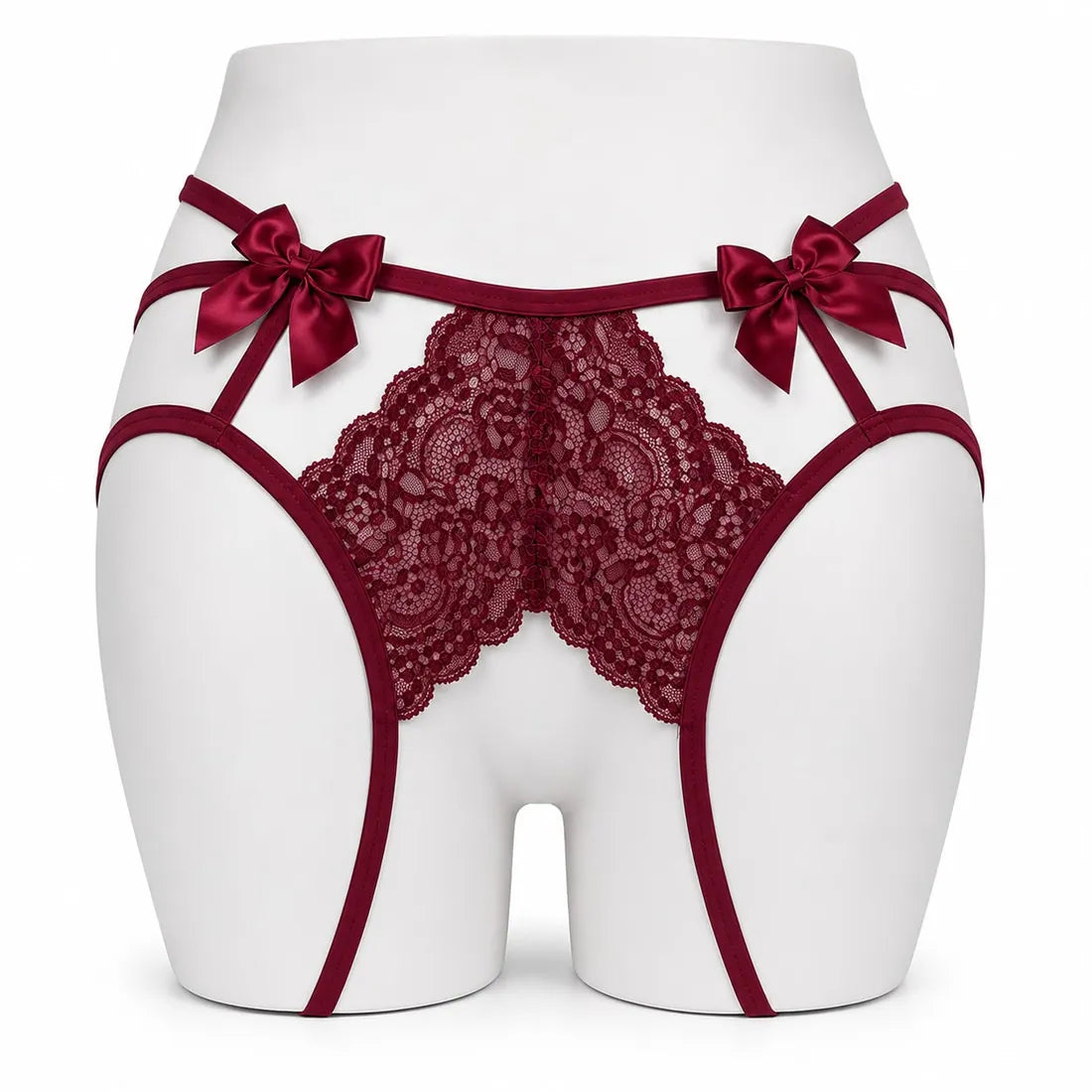 Gold Ring Lace Cutout Thong in Maroon, photo 1