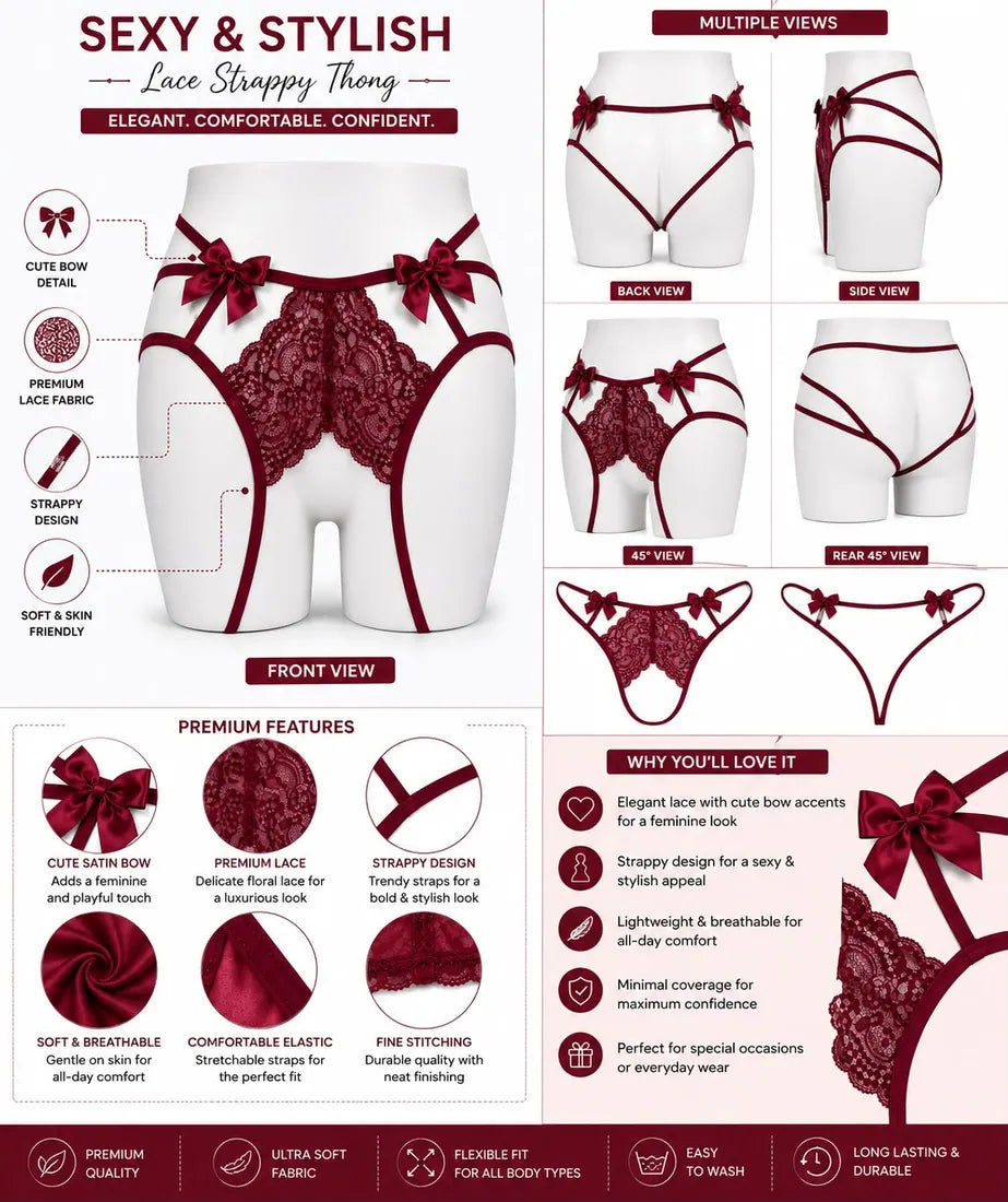 Gold Ring Lace Cutout Thong in Maroon, photo 4