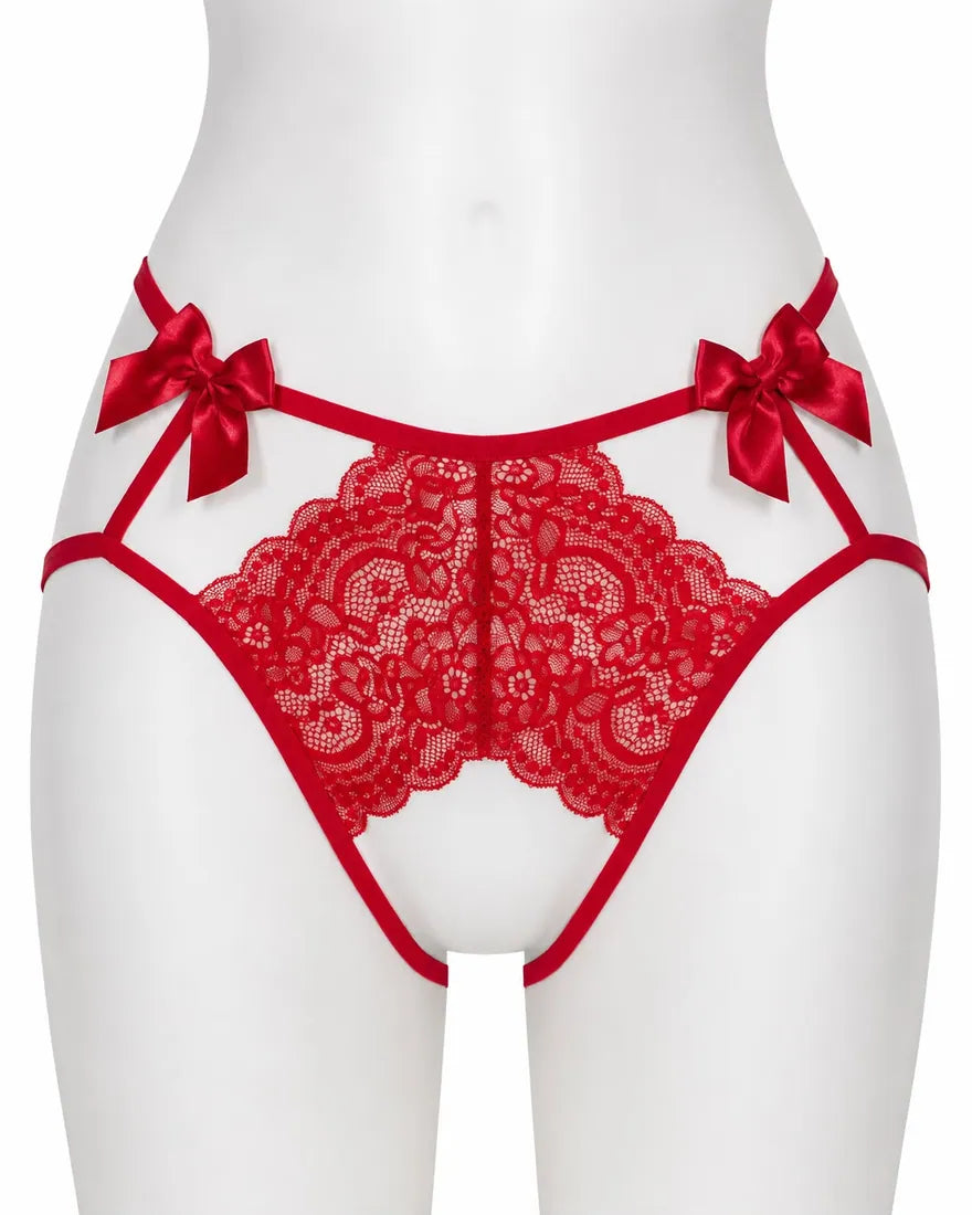 Gold Ring Lace Cutout Thong in Red, photo 1