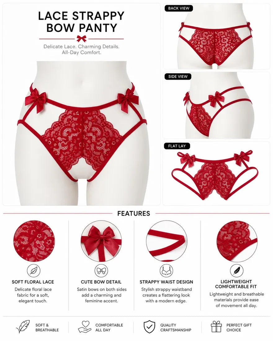 Gold Ring Lace Cutout Thong in Red, photo 2