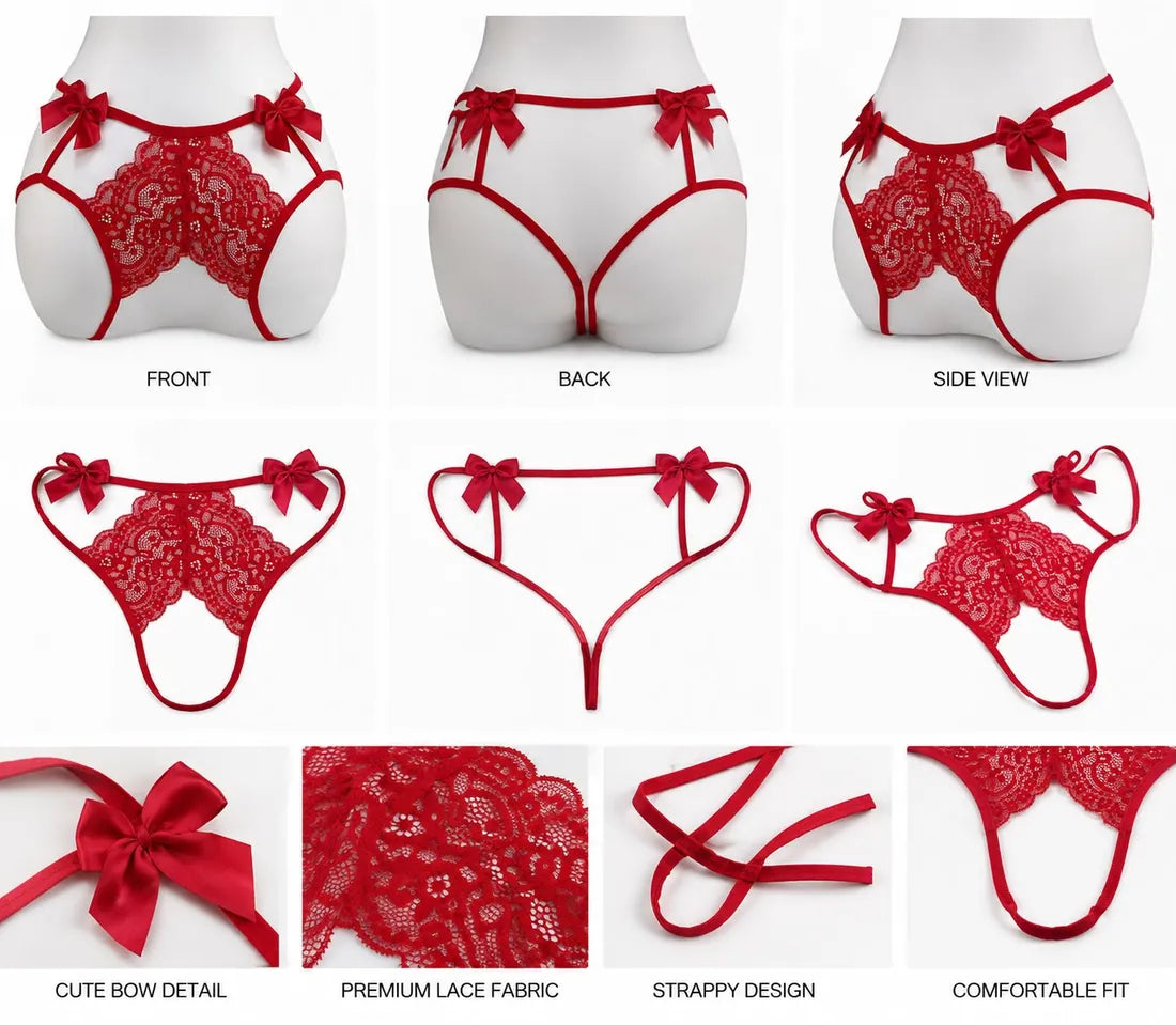 Gold Ring Lace Cutout Thong in Red, photo 3