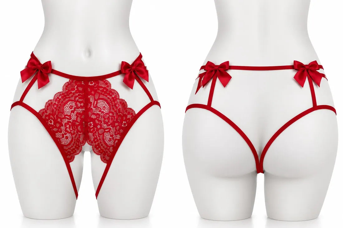 Gold Ring Lace Cutout Thong in Red, photo 4