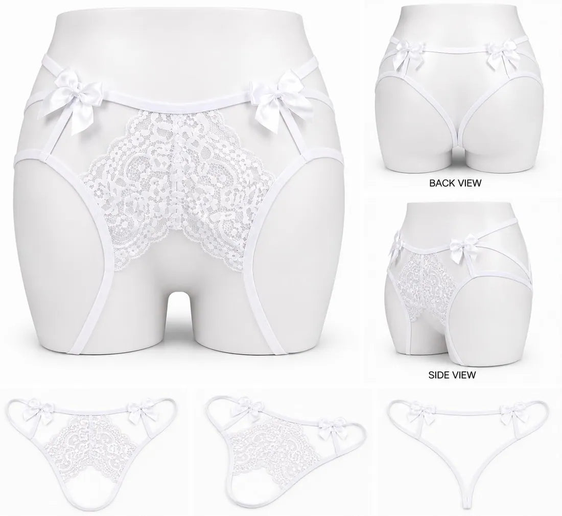 Gold Ring Lace Cutout Thong in White, photo 3