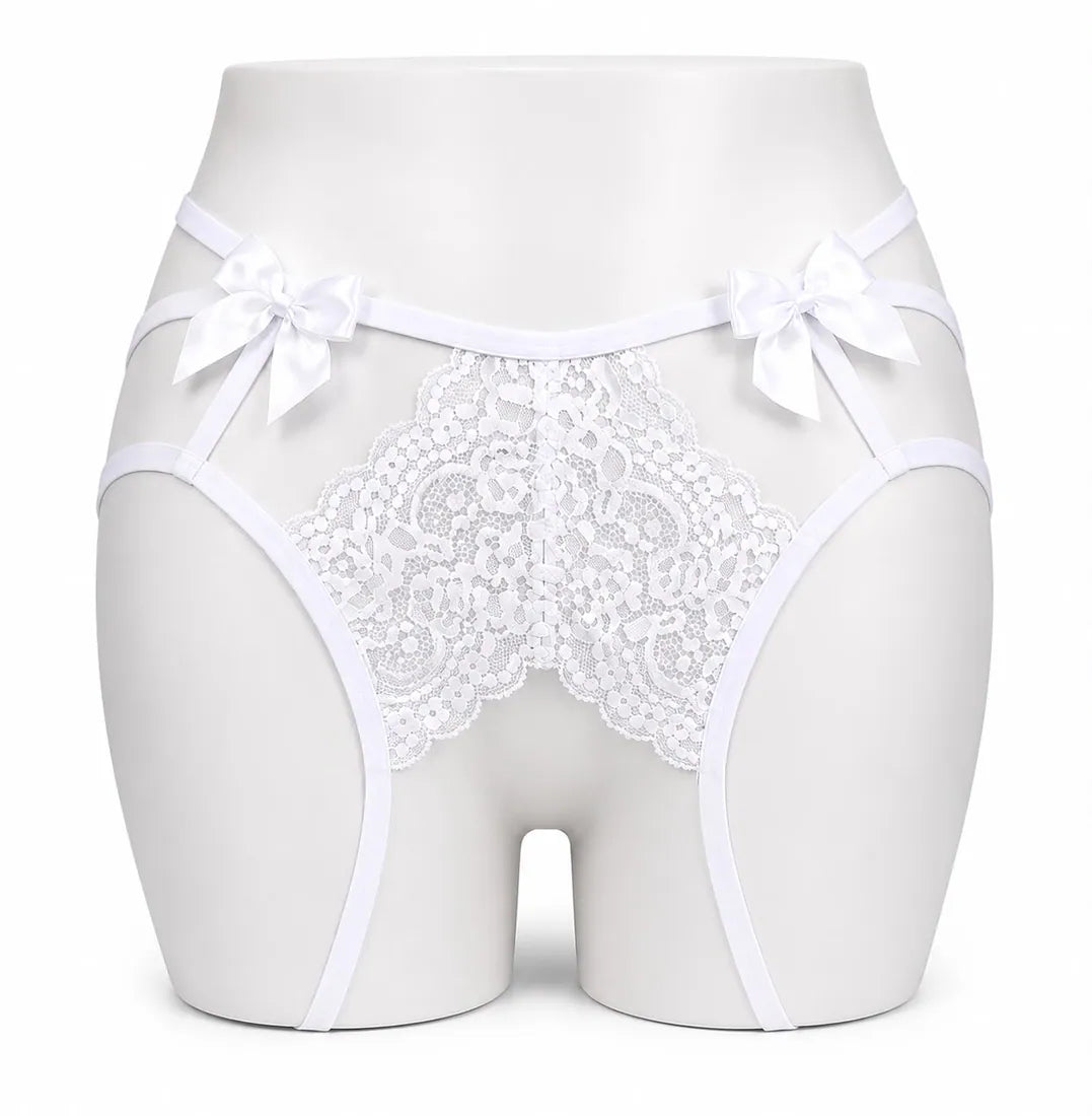 Gold Ring Lace Cutout Thong in White, photo 1