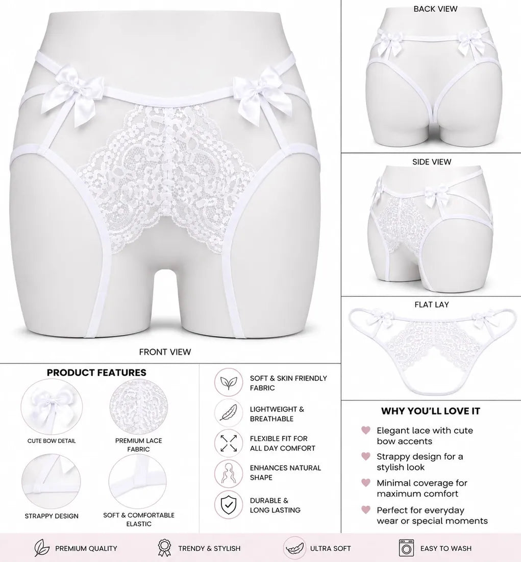 Gold Ring Lace Cutout Thong in White, photo 4